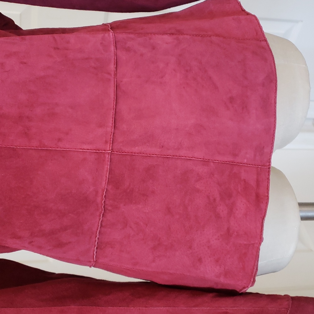 Vintage Red Suede Leather Blazer Jacket Women's Large 100% Genuine Shacket LARGE - Picture 7 of 14